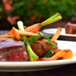 A plate of food on a table